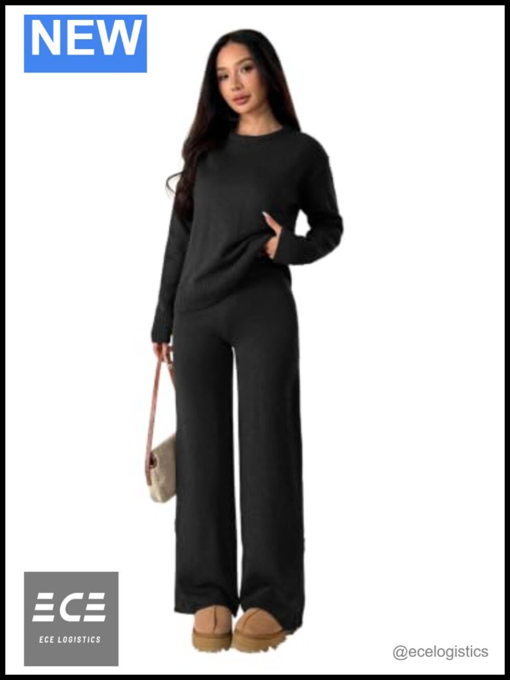 Women's Knit Sweater 2 Piece Matching Set Wide Leg Lounge Pants Set